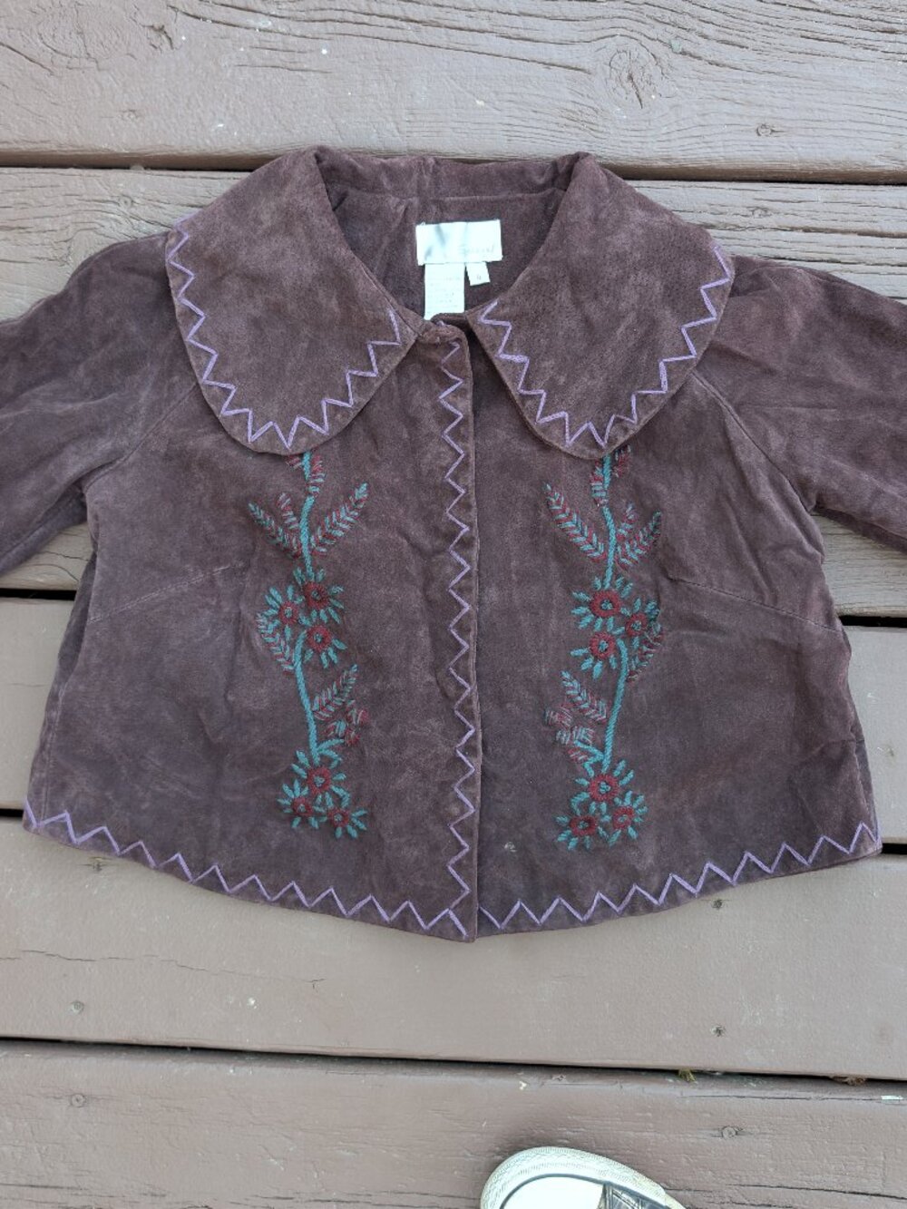 Beautiful Vintage Spiegel Floral Embroidery Genuine Leather Jacket Girls Size 6